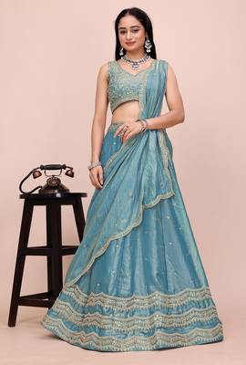 TEALGREEN SILK EMBROIDERY LEHENGA CHOLI WITH DUPATTA 3