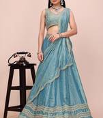 TEALGREEN SILK EMBROIDERY LEHENGA CHOLI WITH DUPATTA