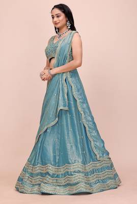 TEALGREEN SILK EMBROIDERY LEHENGA CHOLI WITH DUPATTA 4