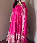 Rani pink colour  heavy embroidered anarkali kurta set with designer cutwork dupatta & pant
