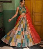 Multicolor Printed French Crepe Silk Navratri Lehenga Choli