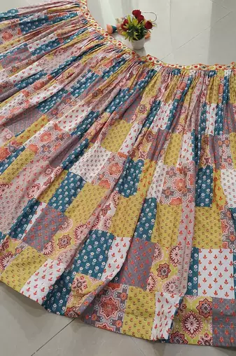 Multicolor Printed French Crepe Silk Navratri Lehenga Choli