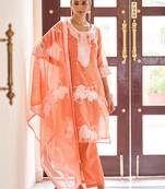 Orange embroidered poly cotton jacquard straight