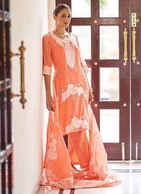 Orange embroidered poly cotton jacquard straight 4
