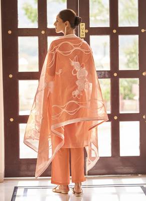 Orange embroidered poly cotton jacquard straight 5