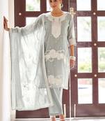 Grey embroidered poly cotton jacquard straight