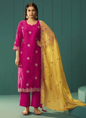 Pink embroidered work chinnon straight 1