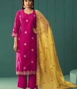 Pink embroidered work chinnon straight