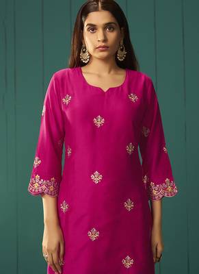 Pink embroidered work chinnon straight 4
