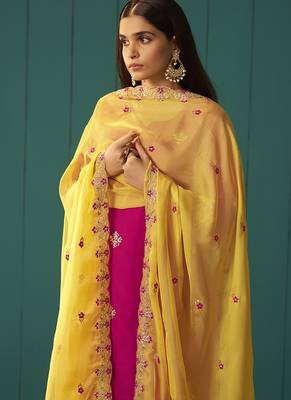 Pink embroidered work chinnon straight 5