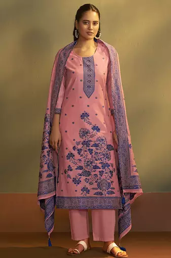 Pink jacquard art silk straight