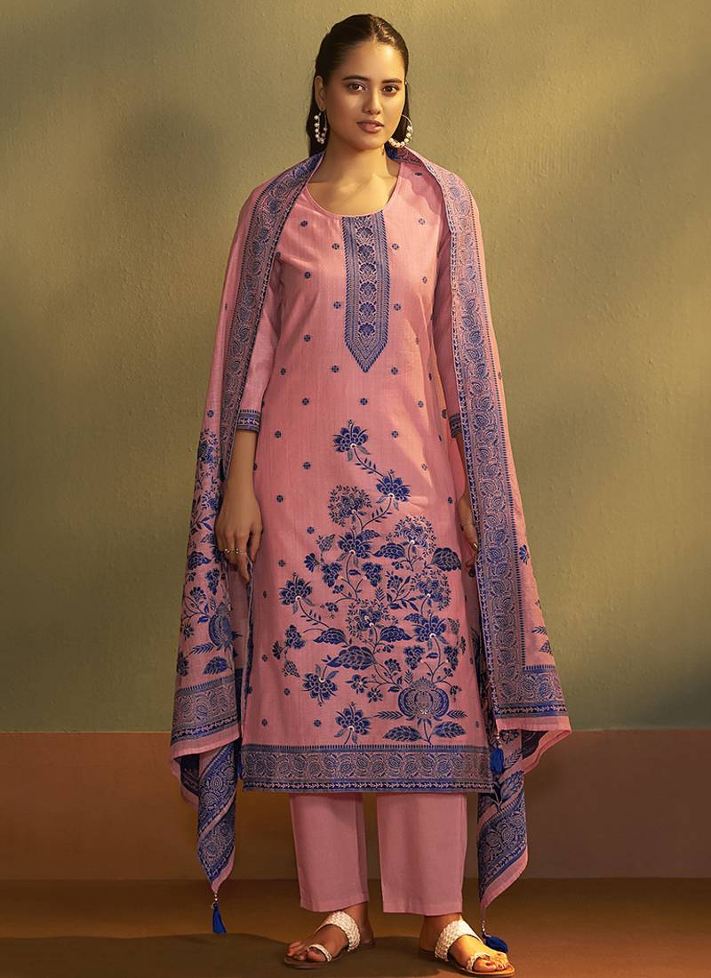 Pink jacquard art silk straight