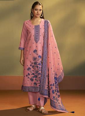 Pink jacquard art silk straight 2