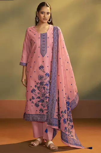 Pink jacquard art silk straight