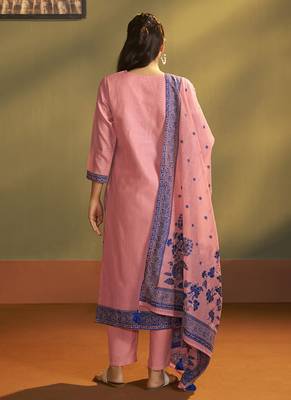 Pink jacquard art silk straight 3