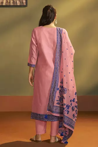 Pink jacquard art silk straight