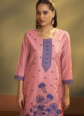 Pink jacquard art silk straight 4