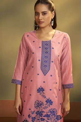 Pink jacquard art silk straight