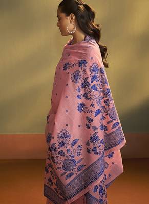 Pink jacquard art silk straight 5