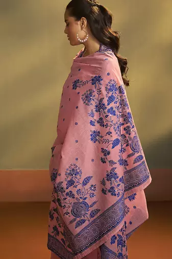 Pink jacquard art silk straight