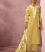 Yellow schiffly with embroidered cotton blend straight
