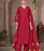 Red embroidered chinnon straight
