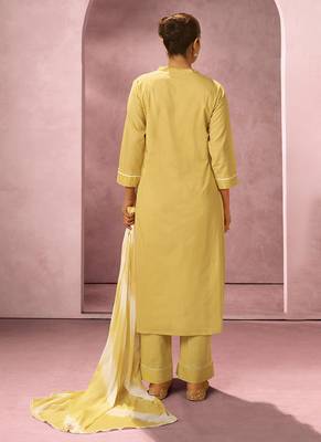 Yellow schiffly with embroidered cotton blend straight 2