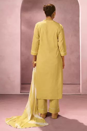 Yellow schiffly with embroidered cotton blend straight