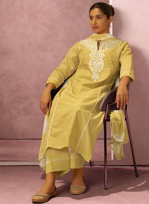 Yellow schiffly with embroidered cotton blend straight 3