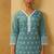 Turquoise blue embroidered cotton straight