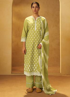 Light green schiffly with embroidered  cotton straight 1