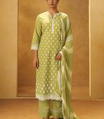 Light green schiffly with embroidered  cotton straight