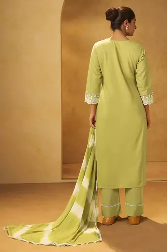 Light green schiffly with embroidered  cotton straight