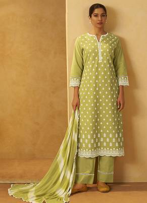 Light green schiffly with embroidered  cotton straight 3