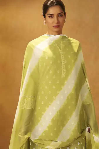 Light green schiffly with embroidered  cotton straight