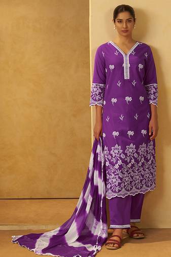 Purple schiffly with embroidered cotton straight