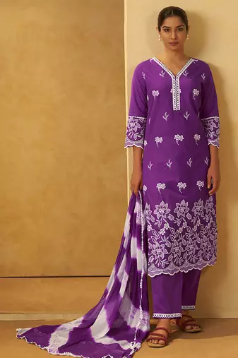 Purple schiffly with embroidered cotton straight
