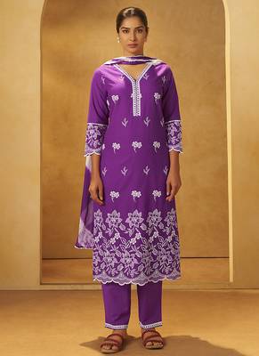Purple schiffly with embroidered cotton straight 2