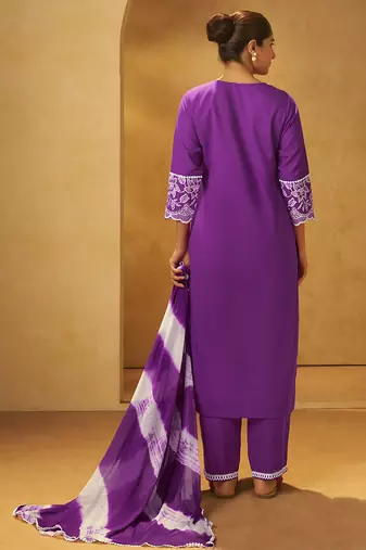 Purple schiffly with embroidered cotton straight