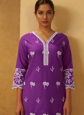 Purple schiffly with embroidered cotton straight 4