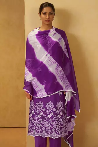 Purple schiffly with embroidered cotton straight
