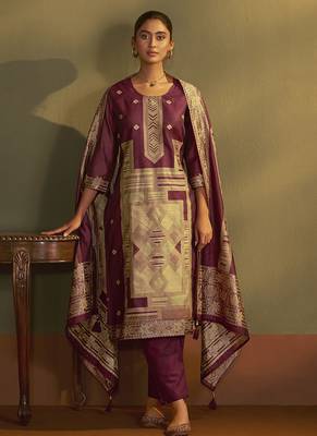 Maroon jacquard art silk straight 2