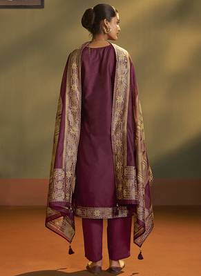 Maroon jacquard art silk straight 3