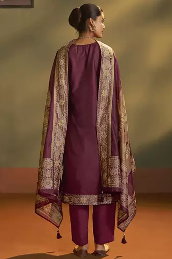 Maroon jacquard art silk straight