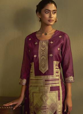 Maroon jacquard art silk straight 4
