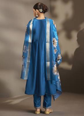 Blue embroidered cotton anarkali 2