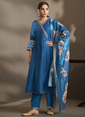 Blue embroidered cotton anarkali 3
