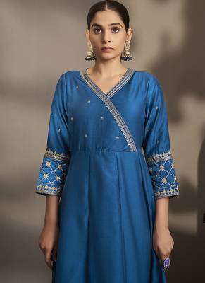 Blue embroidered cotton anarkali 4