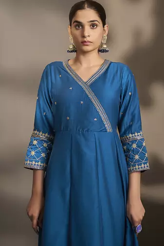Blue embroidered cotton anarkali