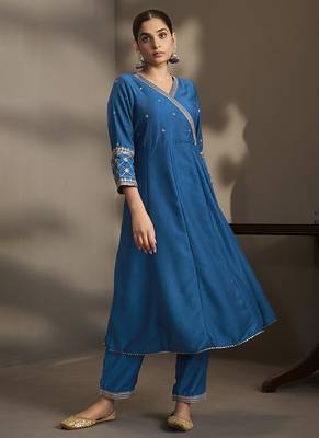 Blue embroidered cotton anarkali 5